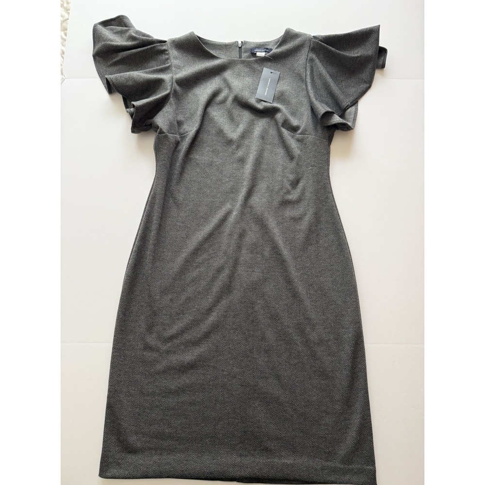 Tommy Hilfiger Women Dress 10 Gray Flutter Sleeve Herringbone Zipper Party NWT